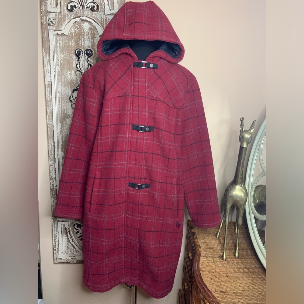 Woolrich Buffalo Plaid Vintage Large Women’s Coat Hooded Wool Zip Up